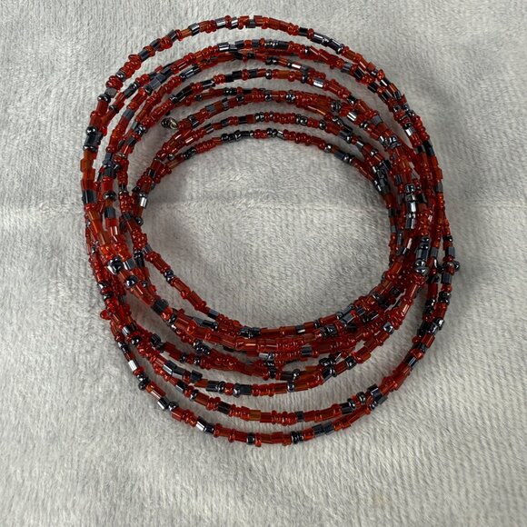 Red & Black Beaded Memory Wire Bracelet Jewelry Women Adjustable Wrap Design - Picture 2 of 11
